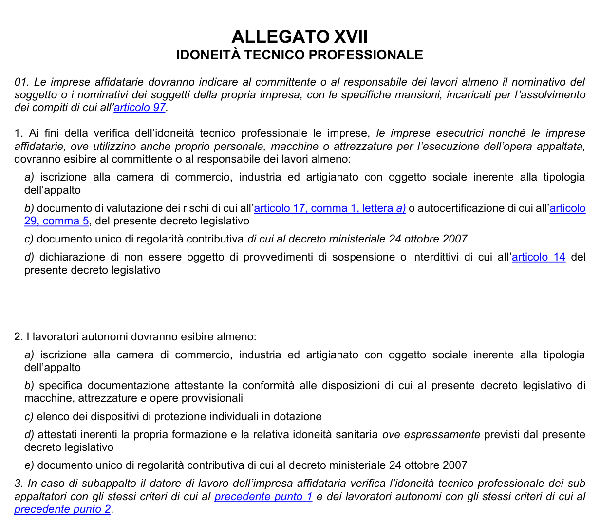 Allegato XVII: rappresentazione di confronto, parte 1